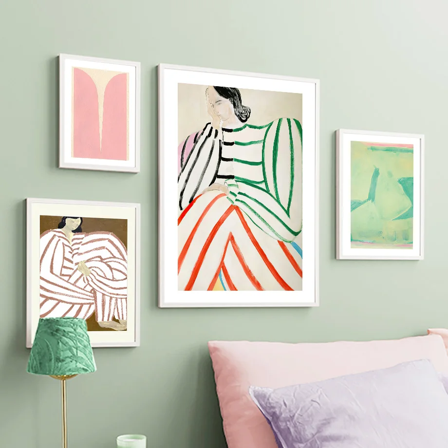 Modern Abstract Woman Wall Art Mid-Century Boho Figure Canvas Prints Minimalist Aesthetic Posters Living Room Bedroom Home De