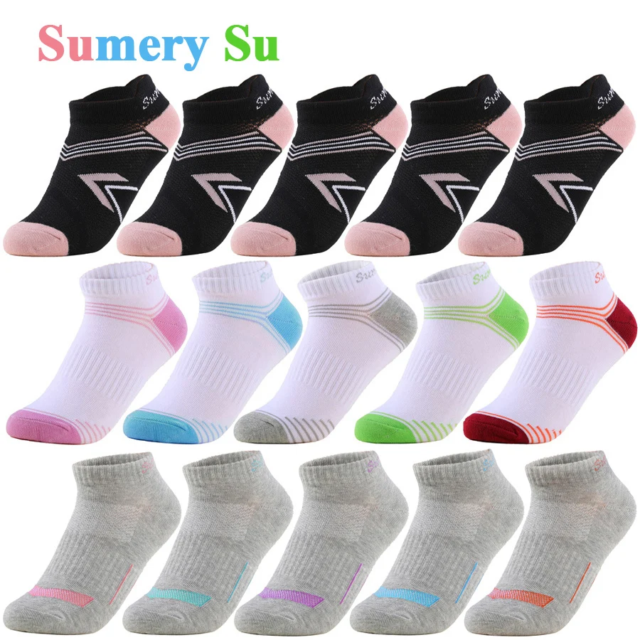 5 Pairs/Lot Sports Socks Women Running Black White Grey Cotton Cute Colorful Striped Short Ankle Casual Sock Girl Gift 3 Styles