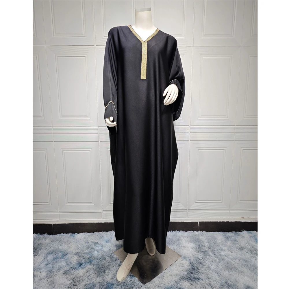 

Женское мусульманское платье Абая с бриллиантами и рукавами «летучая мышь», свободное длинное платье макси, турецкое арабское атласное платье-кафтан, исламское платье Musulmane Femme Dubai