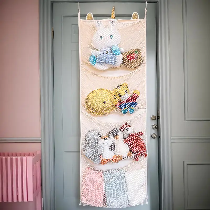 Bolsa colgante de almacenamiento sobre la puerta, organizador para rellenos, juguetes para bebés, almacenamiento de juguetes de animales, bolsa de red de almacenamiento colgante de felpa/hamaca, 1 Uds.