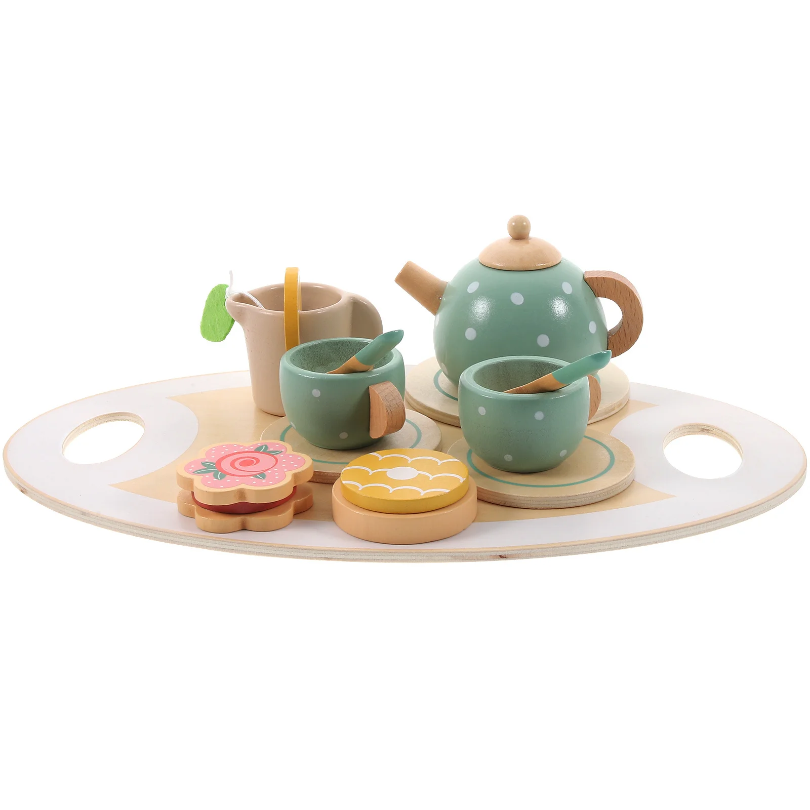 مجموعة واحدة من مجموعة الشاي المزيفة للأطفال، مجموعة حفلات الشاي الخشبية الملونة للأطفال الصغار والبنات، دعائم المطبخ المصغرة #5
