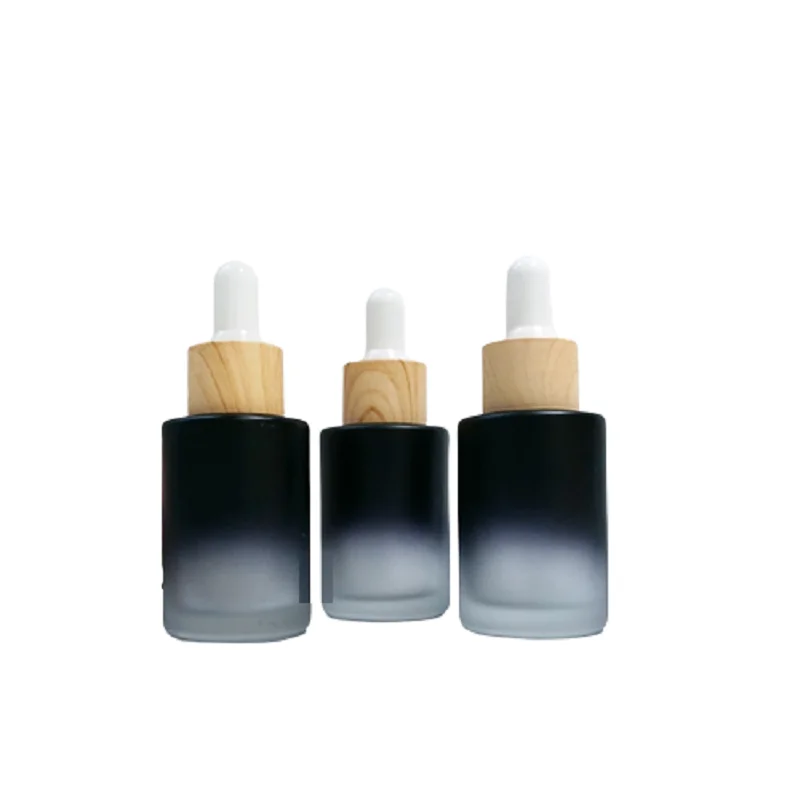 

15pcs/lot Empty 30ml Glass Dropper Bottle Essential Oil Pipette Vial False Wood Plastic Lid Frost Black Cosmetic Container