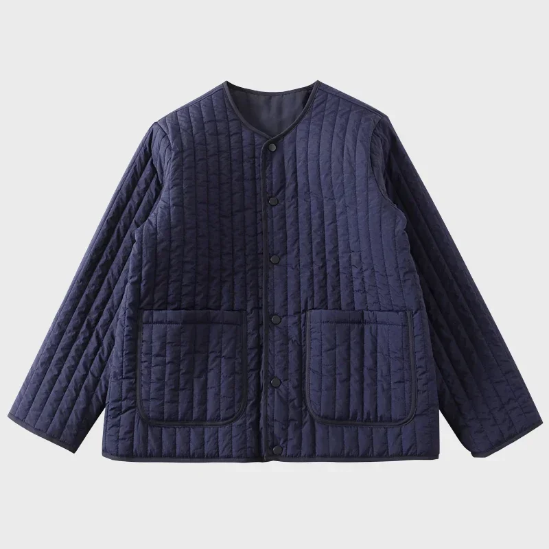 Casaco fino de algodão listrado vertical, dupla face, casaco para casal, masculino e feminino, outono e inverno, japonês, gola