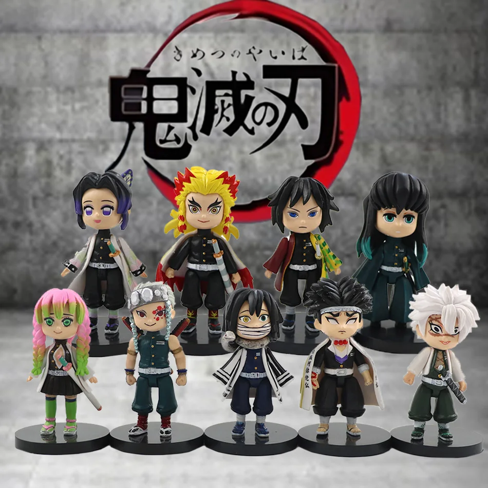9 szt./zestaw Figurki Anime Demon Slayer Tanjirou Nezuko Zenitsu Inosuke Kyoujurou Figurka Akcji Wersja Q Model PVC Kawaii Zabawka Prezent