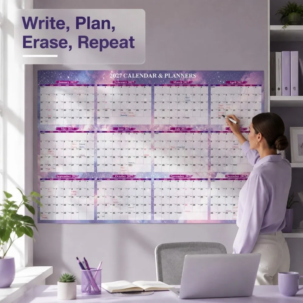 Large Size 2027 Wall Calendar Foldable Erasable Surface Yearly Wall Planner To Do List Schedule Agenda Organizer