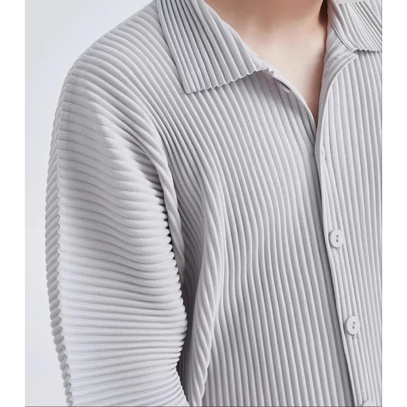 

Miyake плиссированная мужская одежда в стиле наследия, негабаритная японская рубашка с коротким рукавом, свободный повседневный летний топ для мужской верхней одежды