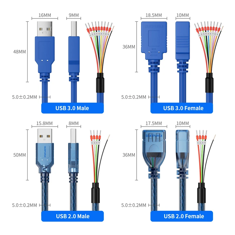 

9Pin USB3.0 Power Cable with Terminal 4Pin USB2.0 Male Female Power Connection Line USB3.0 Single Head Dual Shielded Data Cord