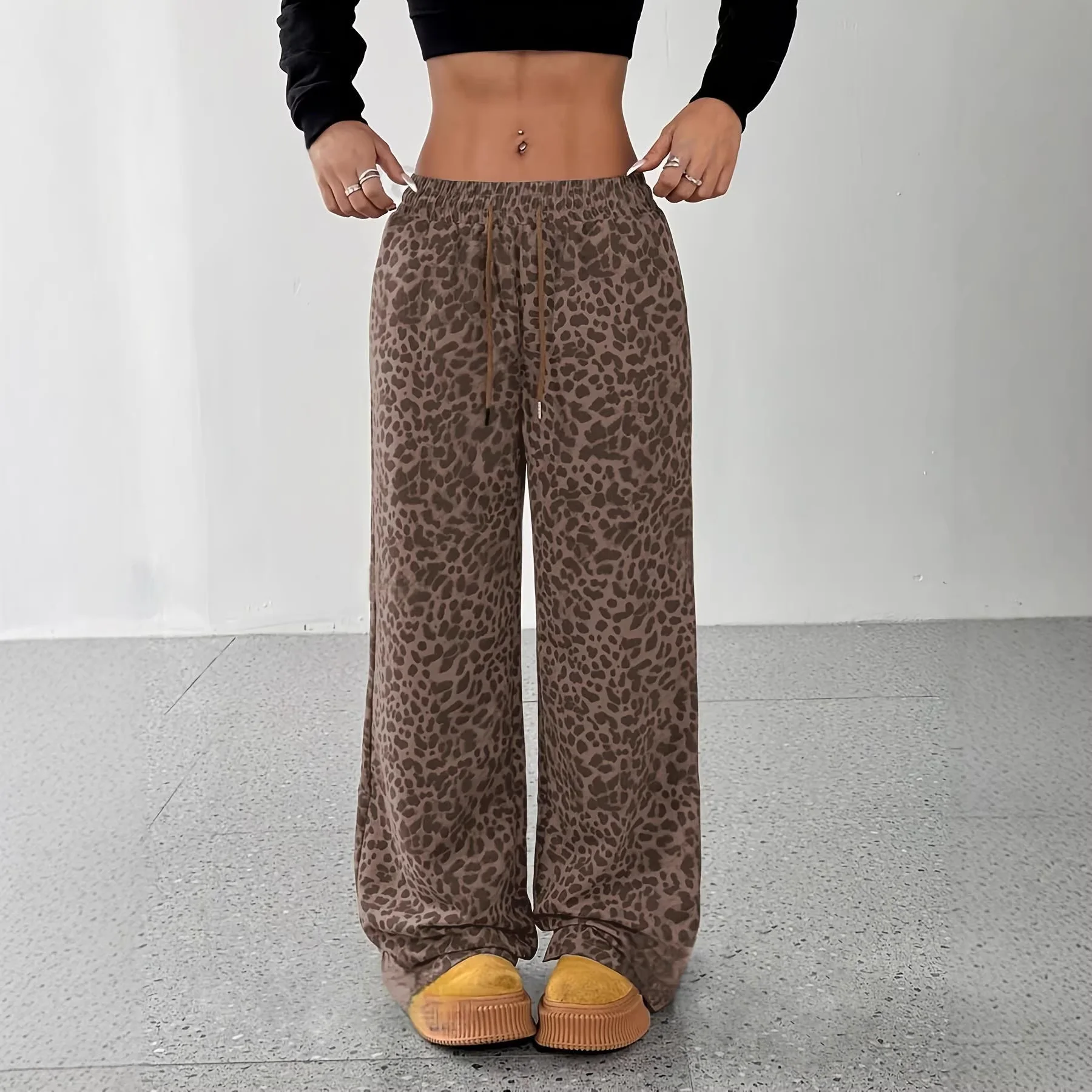 Summer Women's Street Style Wide Leg Pants Loose Slimming Floor-Length Casual Trousers Cross-Border Leopard Print Women's Pants