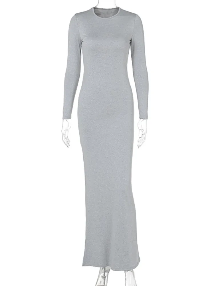 Trend Solid Color Slim Long Dresses Women Spring Autumn New Long Sleeve O Neck Package Hip Bodycon Dress Vestido Lady Streetwear — zdjęcie 7