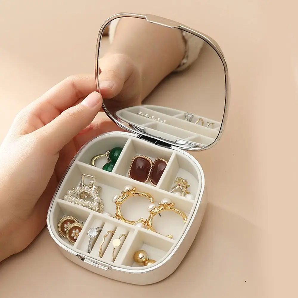 

with Mirror Jewelry Storage Box Moisture-proof Dustproof Jewelry organizer Exquisite Small Earring Storage Case