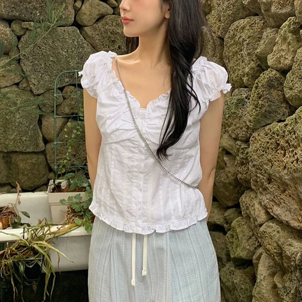 

Женская одежда Sweet Sle irt, лето 2023, Новое поступление, ort Sve V-Ne, плиссированная, облегающая верхняя одежда