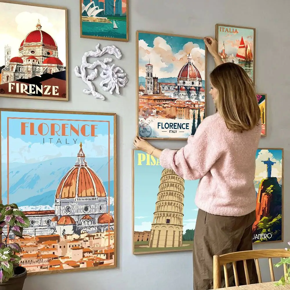 Poster Anime Florence Italia Stampa Europa Viaggio, Adesivi in Carta Bianca Fai da Te per Stanza, Bar, Caffè, Decorazioni Kawaii