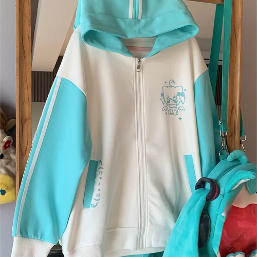 여성용 귀여운 만화 프린트 스포츠 의상, 귀여운 집업 후디, 와이드 레그 팬츠, 일본 용수철 가을 프레피 스타일 투피스 세트 