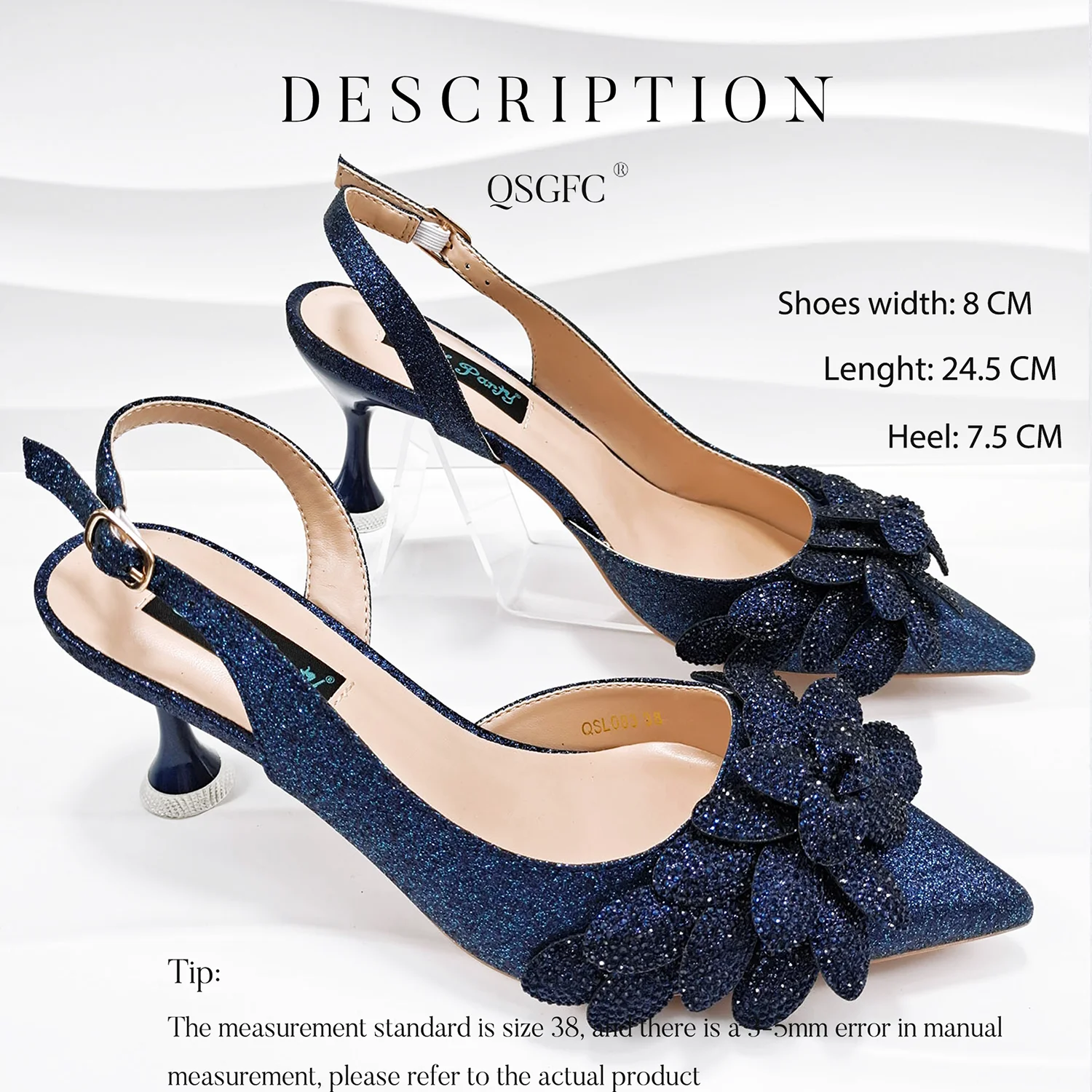 African Hot New Italian Design Rhinestone Embellished Laurel Shape Decoration Wear-resistant And Comfortable Pointy Heels