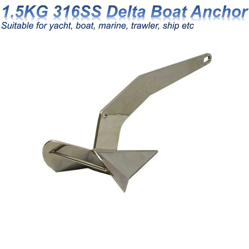 1.5kg Delta Boat Anchor Versatile Marine Accessories 316 Stainless Steel Non-Hinged for Yacht Trawler Ship