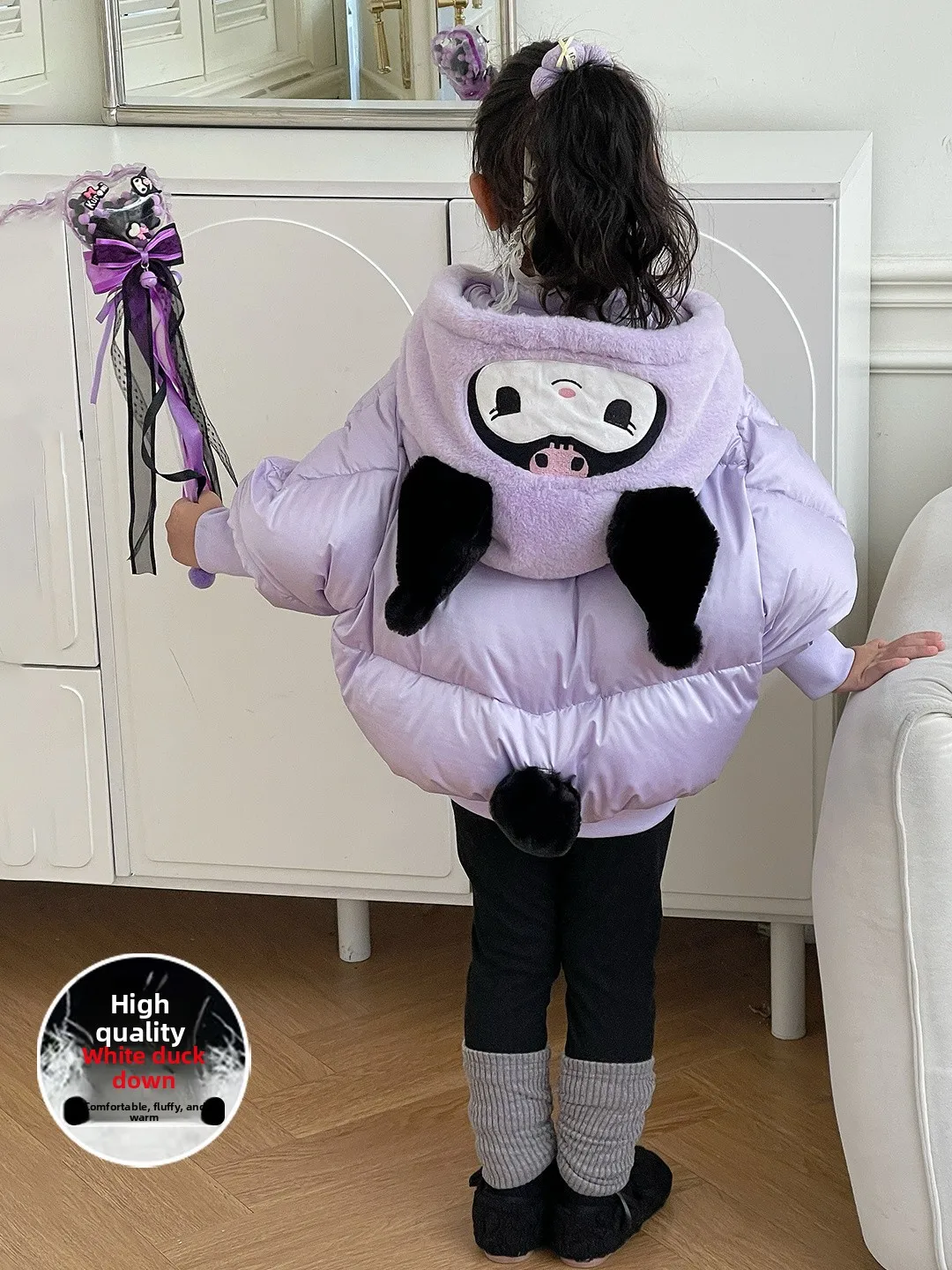 

Зимнее пуховое пальто с капюшоном для девочек, теплое сливочное пальто для детей среднего и большого размера, милое обычное све, длинная молния