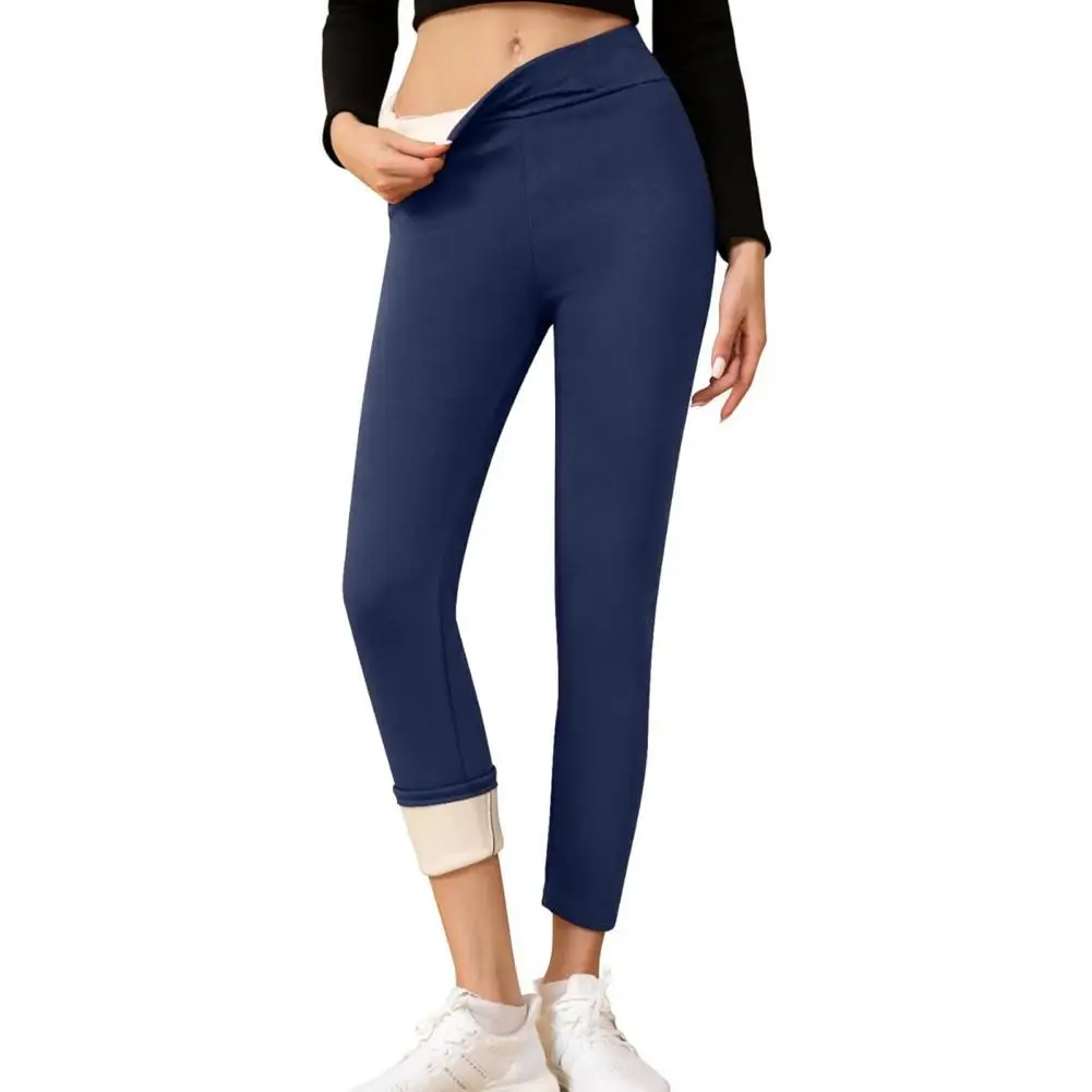 Engrossado magro calças quentes mulheres engrossar leggings inverno cor sólida velo quente cintura alta calças finas feminino