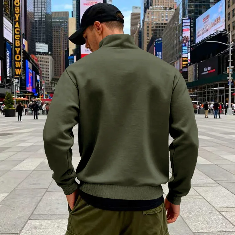 Grenzübergreifender Herbst- und Winter-Samt-Pullover für Herren, locker geschnitten, im Retro-Stil, lässig, mit Stehkragen, halbem Reißverschluss und Taschen für Pendler. – Detail 25