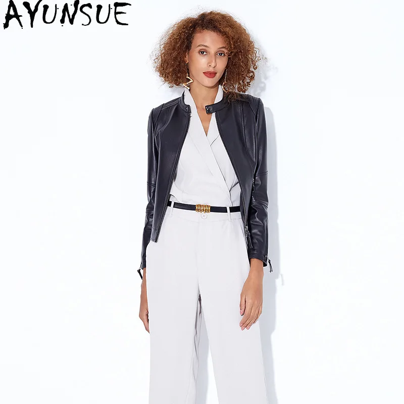 AYUNSUE 100% 羊革本革ジャケット女性 2025 新しいコート春秋の女性の服スリムフィット Jaqueta De Couro