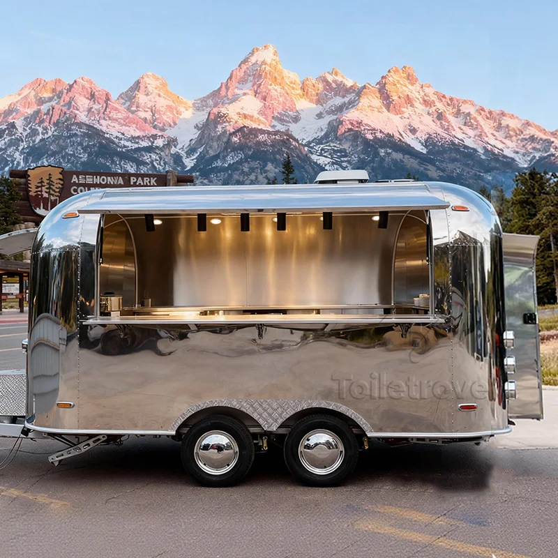 Vintage Custom Mobile Kitchen Food Trailer Waffle Crepe Food Trailer Cart Ice Cream Commercial Food Truck with Sliding Windows