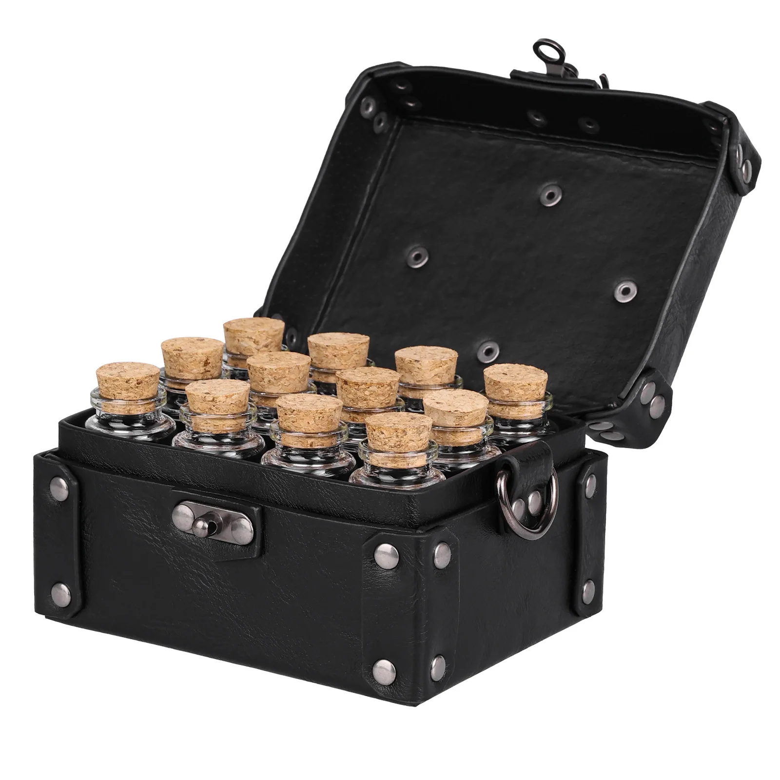 14x11x8cm Medieval Alchemy Flask Box with 12 small glass bottles Nordic Viking Style Halloween Retro Cosplay Prop view 2