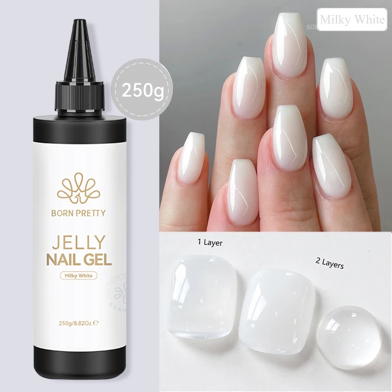 BORN PRETTY 250g Jelly Milky White Pink Translucent Nude Gel Polish Refilled Package Semi Permanent Soak Off UV Nail Art Varnish