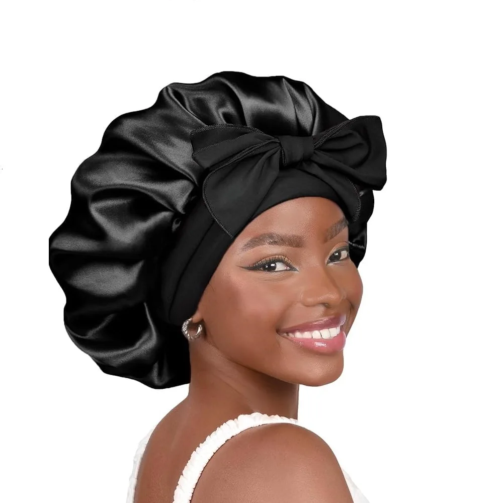 Chapéu de cetim de grandes dimensões chapéu de noite de dormir boné de cabelo de camada dupla boné de cabelo encaracolado gorro de seda gorro de cetim gorro de cabelo