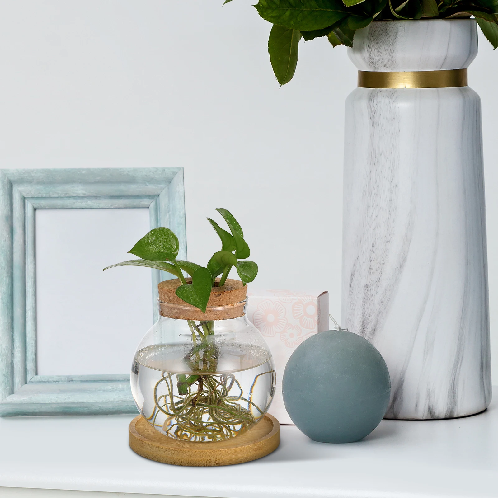

2 pcs Wooden Vase Glass Planter Small Clear Hydroponic Flower Vase for Single Plant Propagation Decor