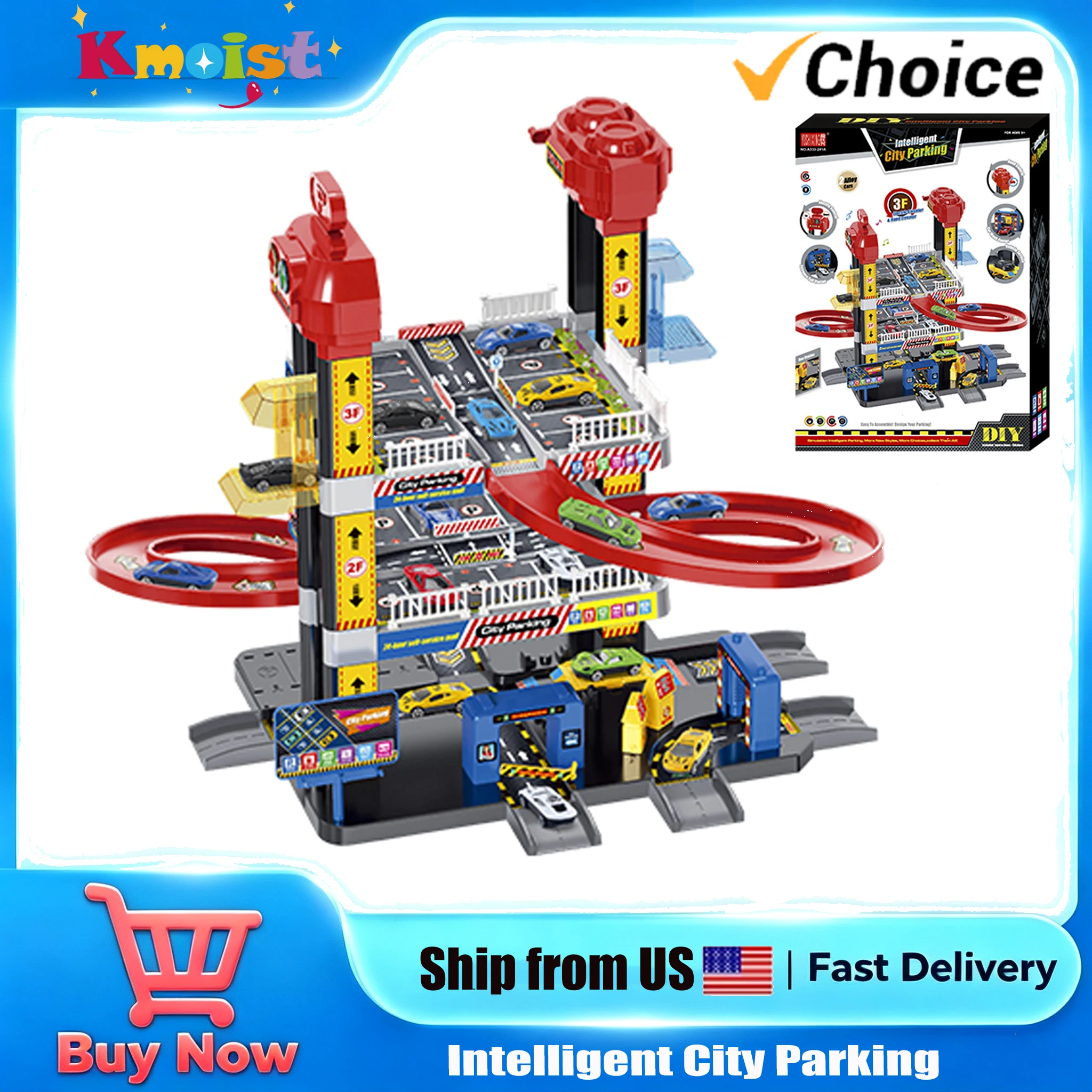 Intelligent City Parking Track Smart City Parking Lot Model Cars Set Adventure Puzzle Splicing Puzzle Interactive Games Vehicle Toys for Kids Boys Birthday Children Christmas Gifts Ship from US Warehouse Fast Delivery