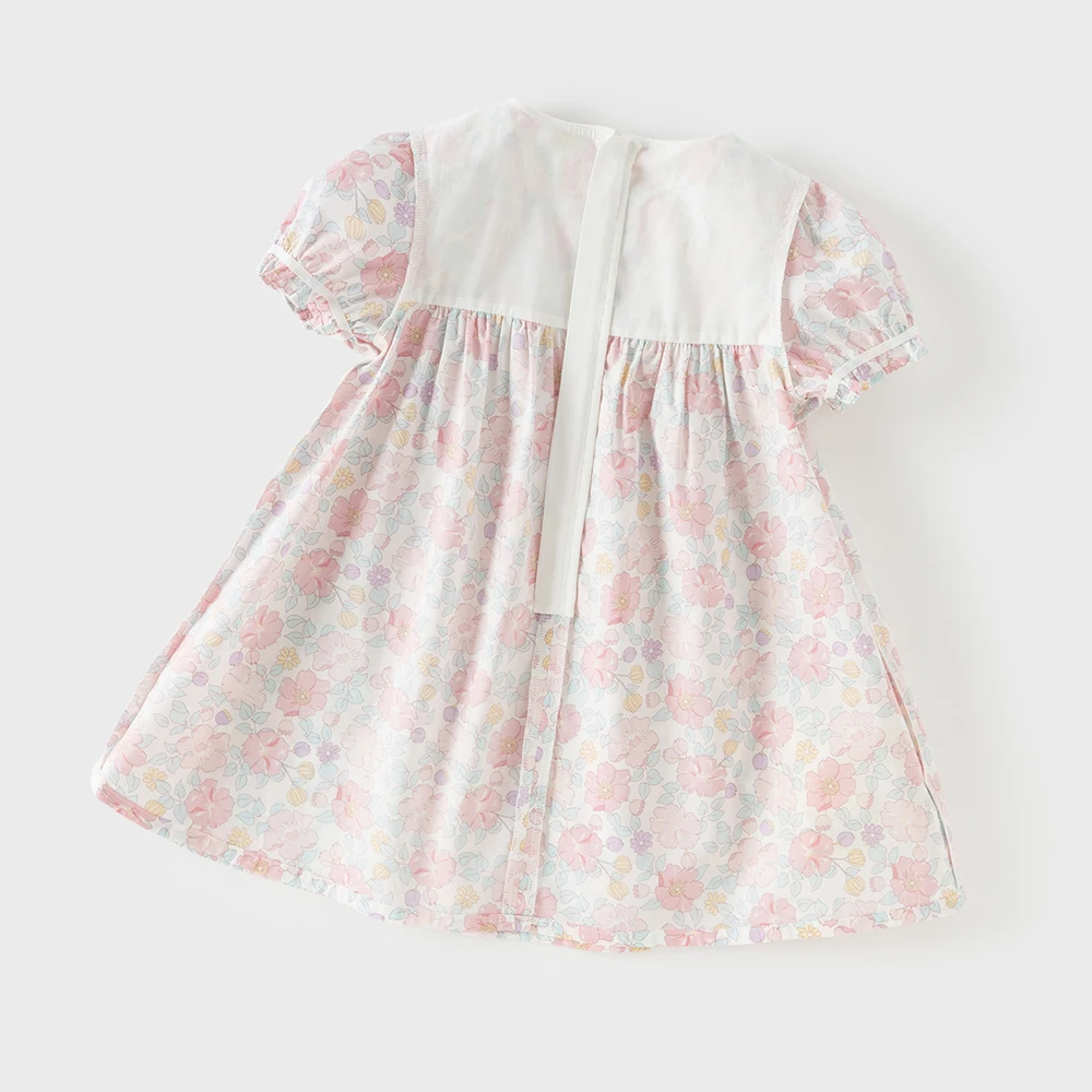 Dave Bella Girls Princess Floral Dress Children Printed Short Sleeve Summer COtton Dress Cute Party Outdoor Clothes DB2261250 image 4