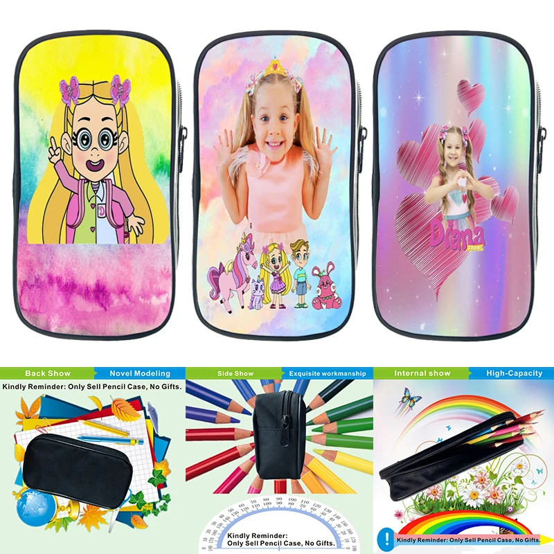 Kids Diana And Roma Show Pencil Cases Pouch Holder Box for Girls Office Student Stationery Organizer School Supplies