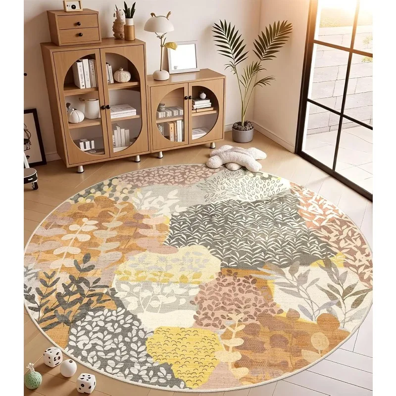 Ethnic Style Patchwork Printed Circular Carpet Watercolor Fl
