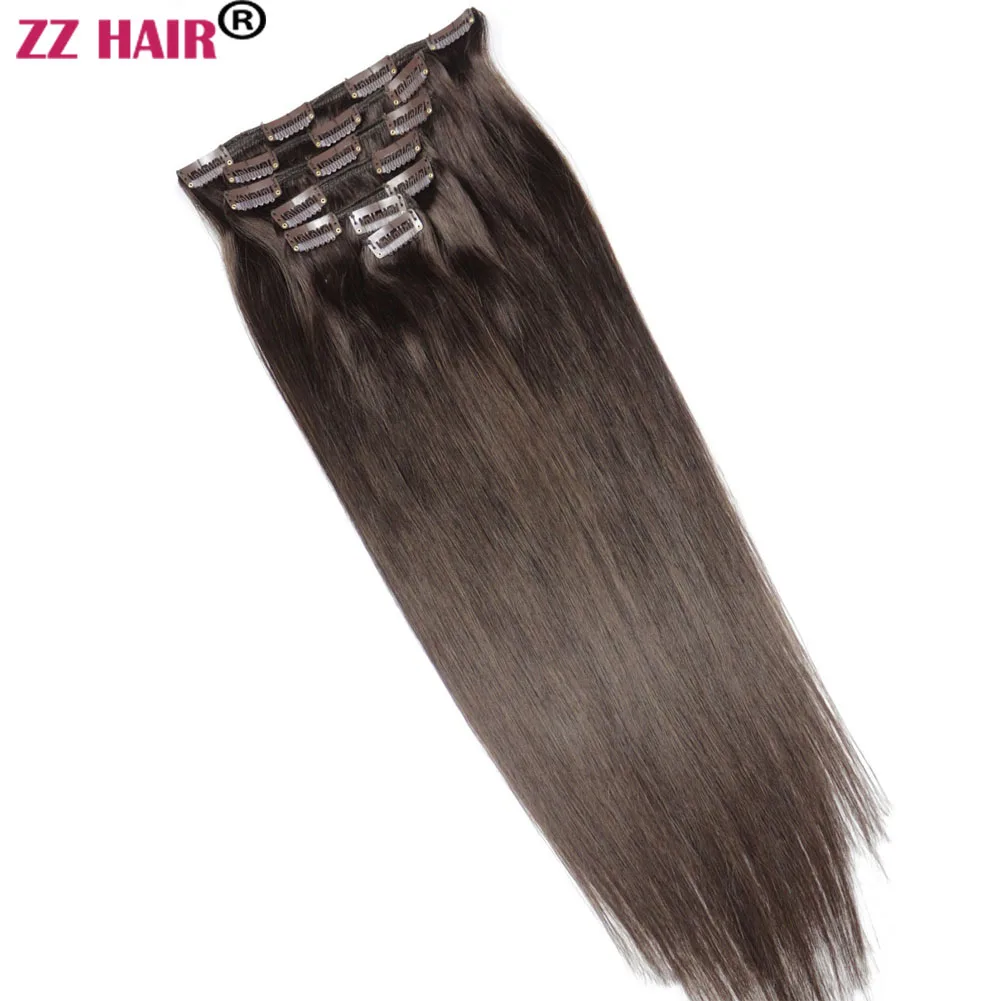 ZZHAIR Clips In 100% Human Hair Extensions 16"-24" Machine Made Remy Hair 7Pcs Set 100g-140g  Full Head Straight Natural
