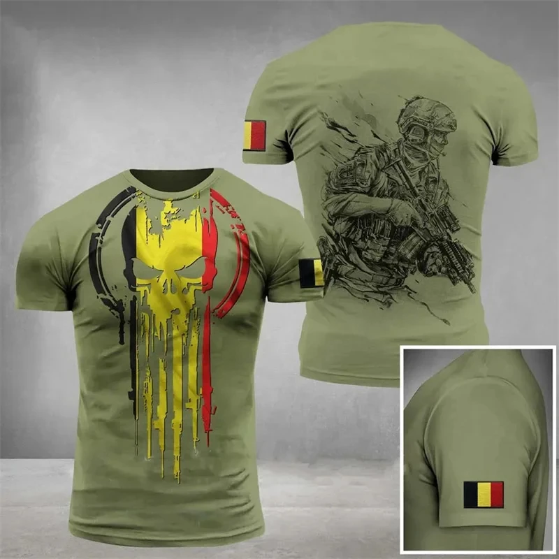 Belgium Flag Army Camouflage Graphic T Shirts Belgian Veteran Military Camo 3D Printed T-Shirt Casual Streetwear Soldier Tops