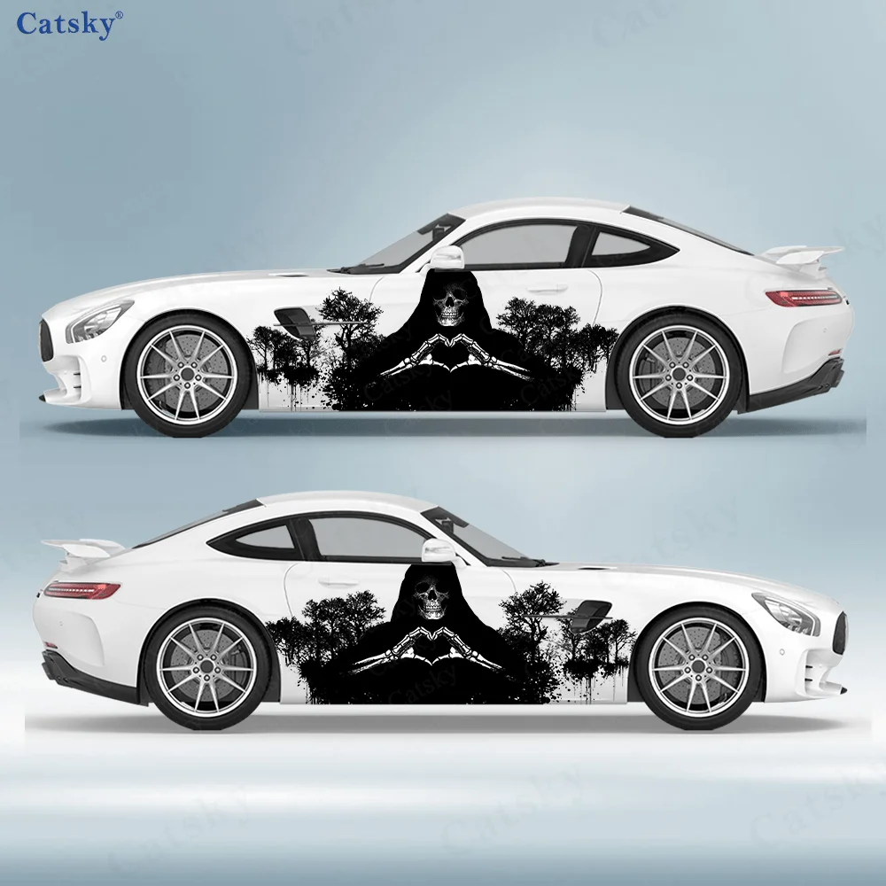 

Heart-shaped Cloak Skull Car Side Sticker Decor, PVC Waterproof Scratch Resistant Decal, Car Protection, Auto Accessories Gift