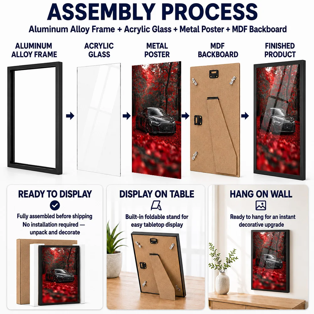 Black Germany R8 Tuned Forest Metal Poster With Aluminum Alloy Frame Personalized Photo Dynamic Style Wall Art For Home Office