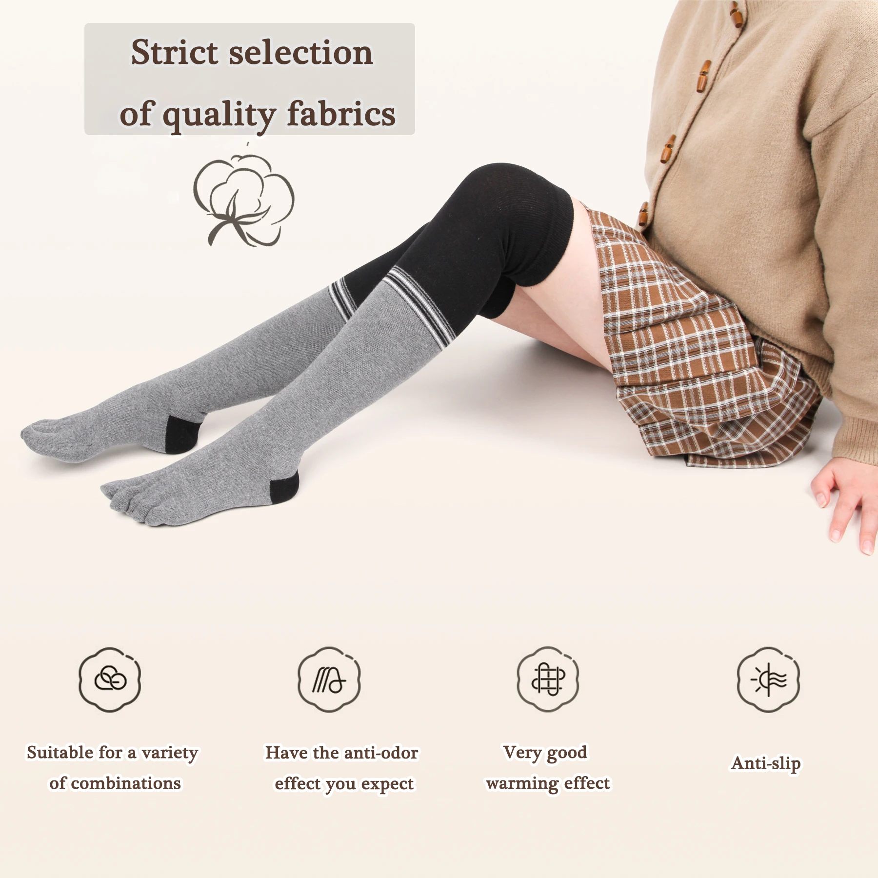 Women Breathable Over Knee Five Finger Socks Women Recovery Stockings Non-slip Thigh High Five Toes Socks