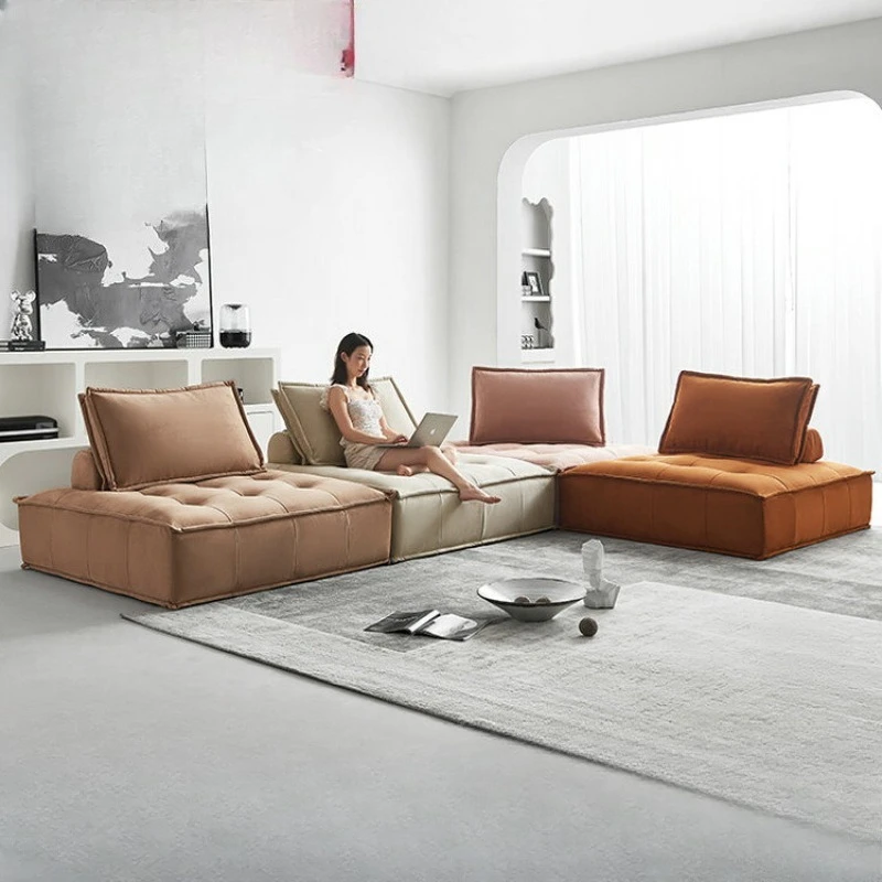 

Module Italian square tofu block fabric matte cloth single sofa