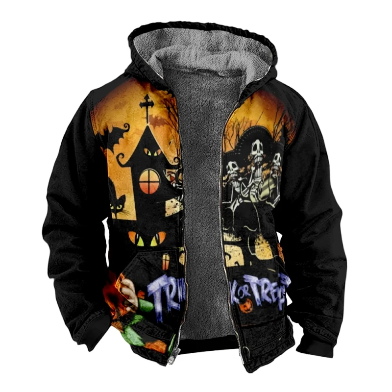 2024 Santa Claus Christmas Pumpkin Car Men\'s zipper hooded sweatshirt Jacket Christmas zipper top coat black