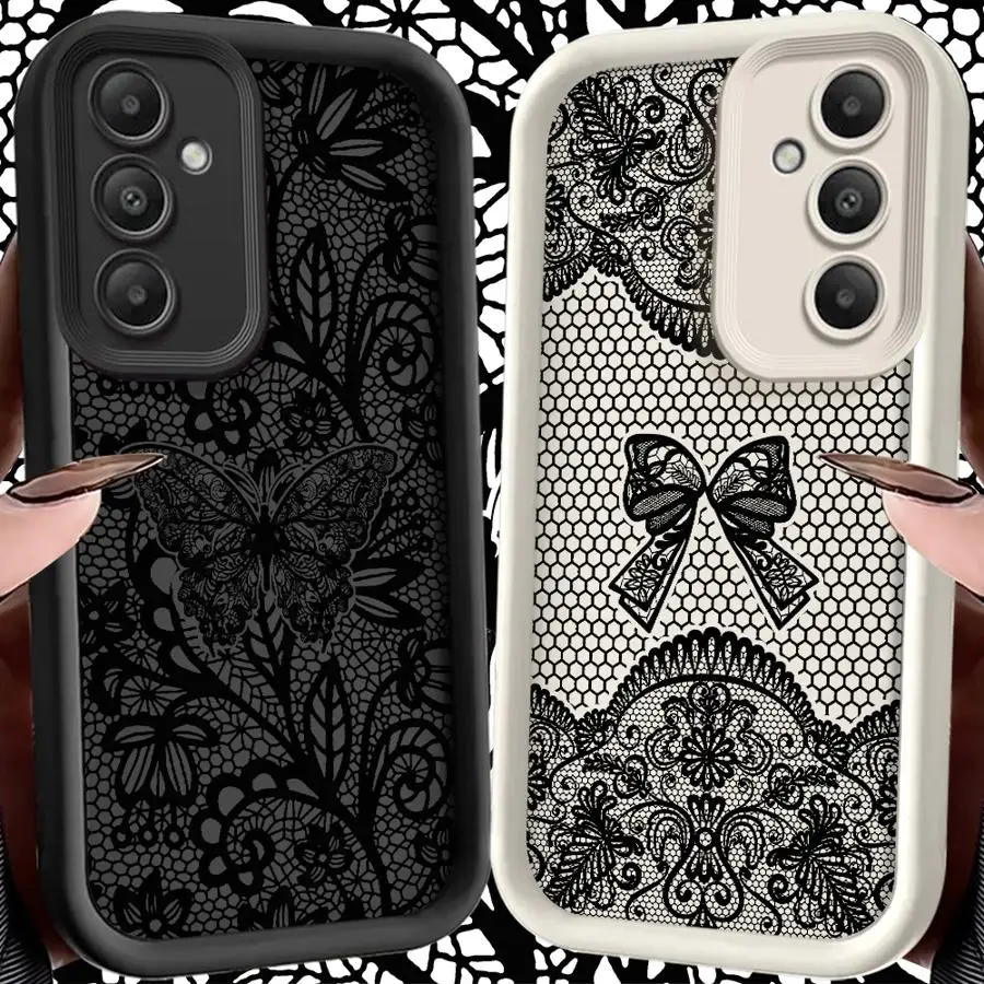 Phone Cover Case for Samsung Galaxy S26 Ultra S24Ultra S25 S22 S23 FE S24 Plus S25 Edge S21 S20FE Design Sense Black Lace