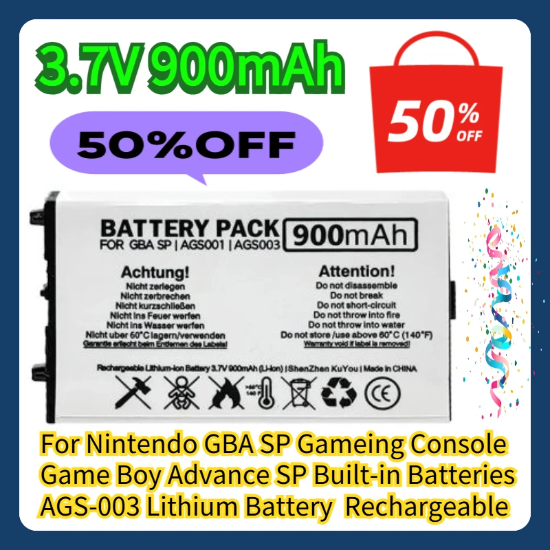 

Для игровой консоли Nintendo GBA SP Game Boy Advance SP Встроенные аккумуляторы AGS-003 Литиевая батарея 3,7 В 900 мАч Перезаряжаемая