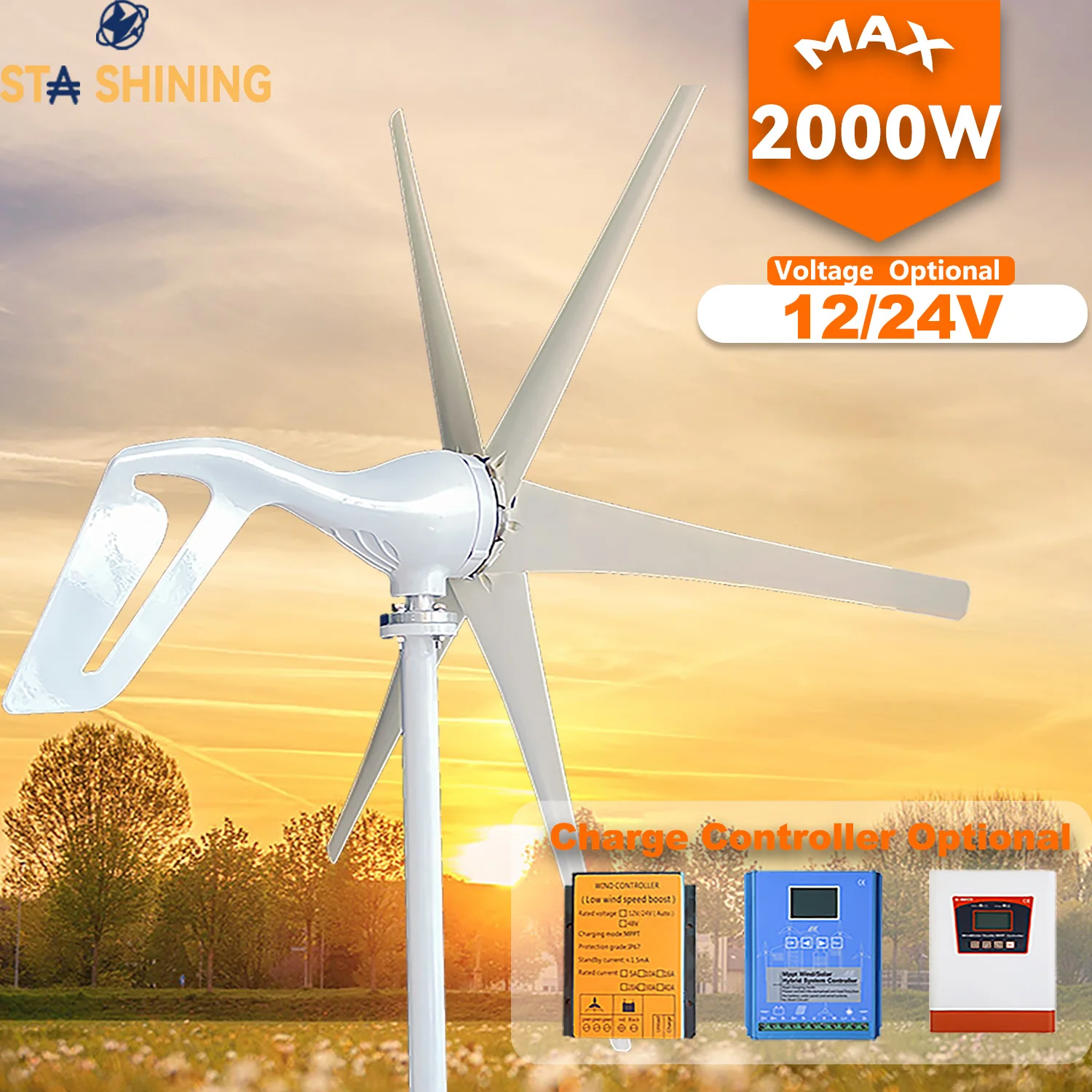 

【Higher-Output】Horizontal Wind Turbine Generator 2000W Windmill w/MPPT Charger/Hybrid Solar Wind Power System, 6 Blades