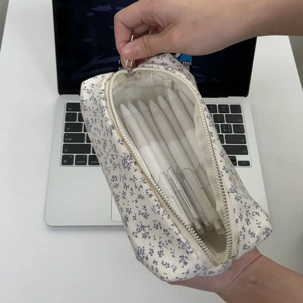 INS Floral Print Pen Bag Large Capacity Multifunctional Pencil Case Pen Box School Office