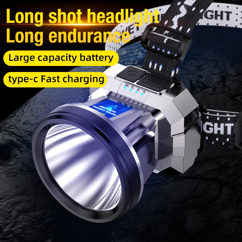 

Powerful LED Headlamp TYPE-C Rechargeable Headlights Night Working Emergency Light Outdoor Camping Head Flashlight Fishing Lamp