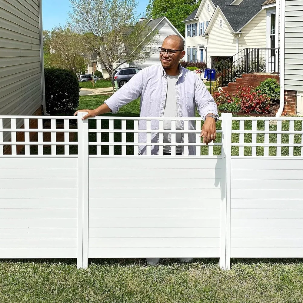 

White Vinyl Privacy Fence Kit: 44 High x 42 Wide, 2-Panel Keswick Style, Outdoor Privacy Screen