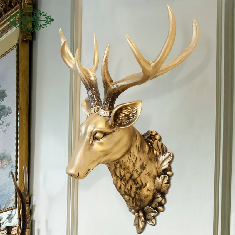 

3D DEER HEAD SCULPTURE STATUE HOME DECORATION ACCESSORES WALL HANGING RESIN HANDMADE ELK ORNAMENT EUROPEAN MODERN ARTWORK CRAFT