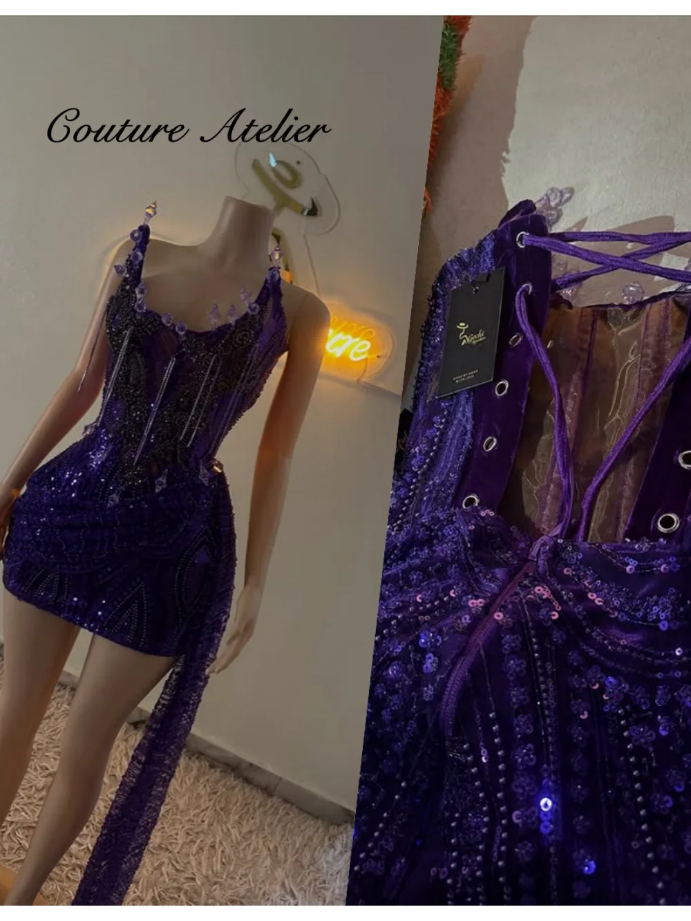 

Purple Rhinestone Crystal Strapless Prom Dresses Blackgirls Side Train Mermaid Dresses For Party Wedding Gala Dress Customized
