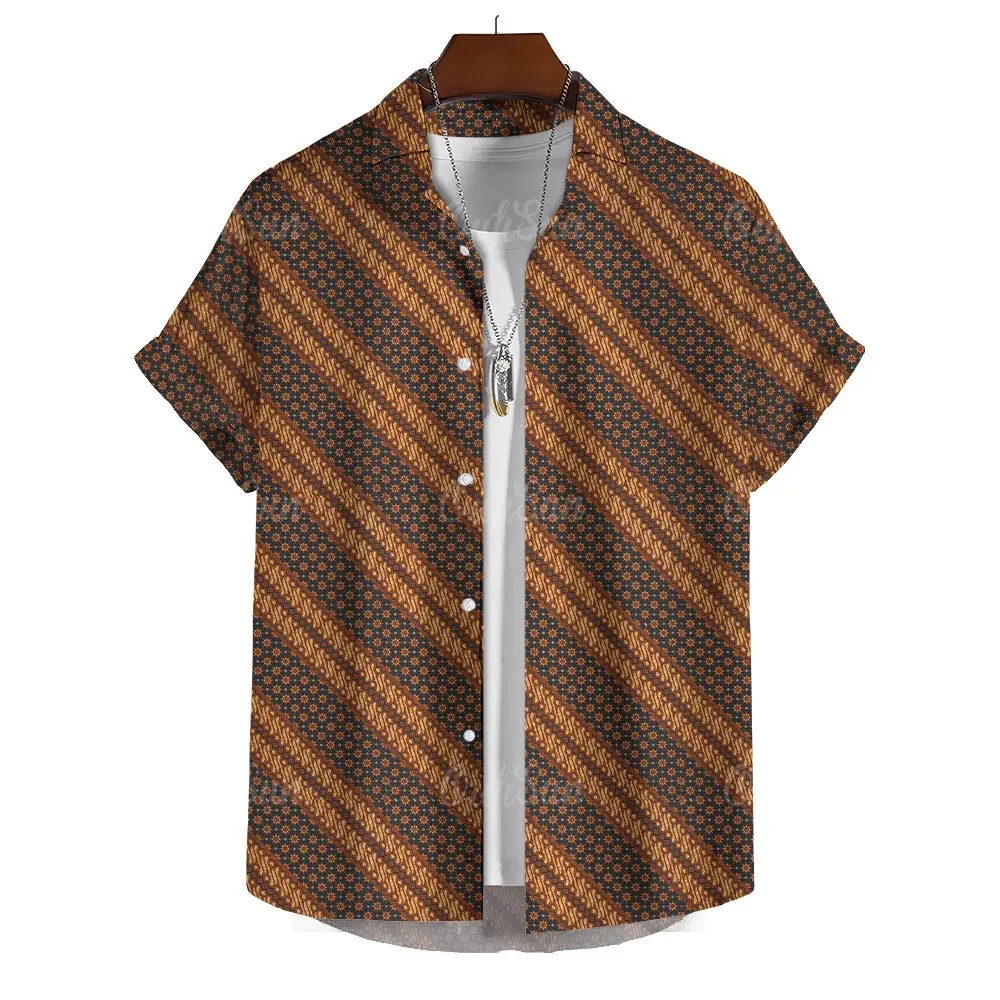 Muslim Retro Ethnic Totem Print Summer Fashion Men's Short Sleeve Shirt Casual Family Wear Lapel Oversized Men's Shirt Top S-5XL