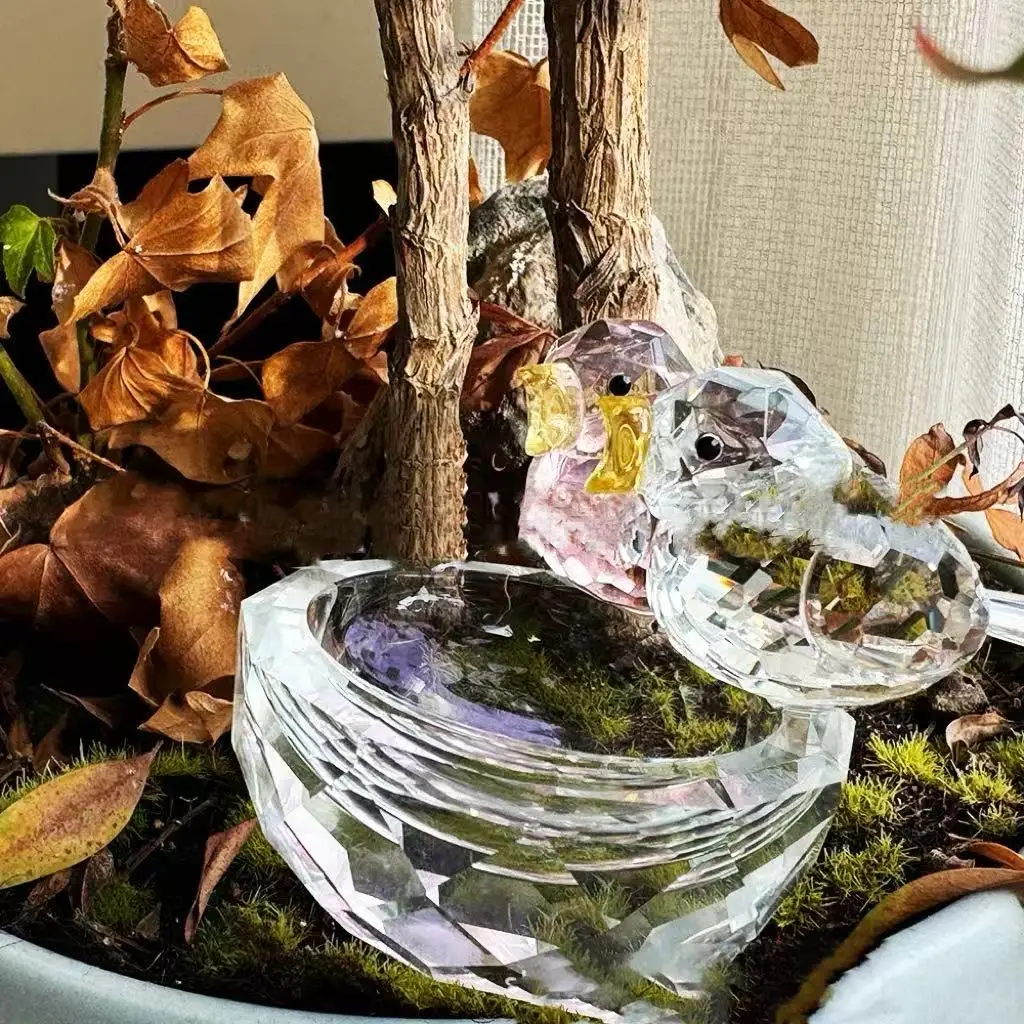 Creative home decor Crystal Bird's Nest double bird bowl Bird ware Couple's bird's nest Crystal craft ornament