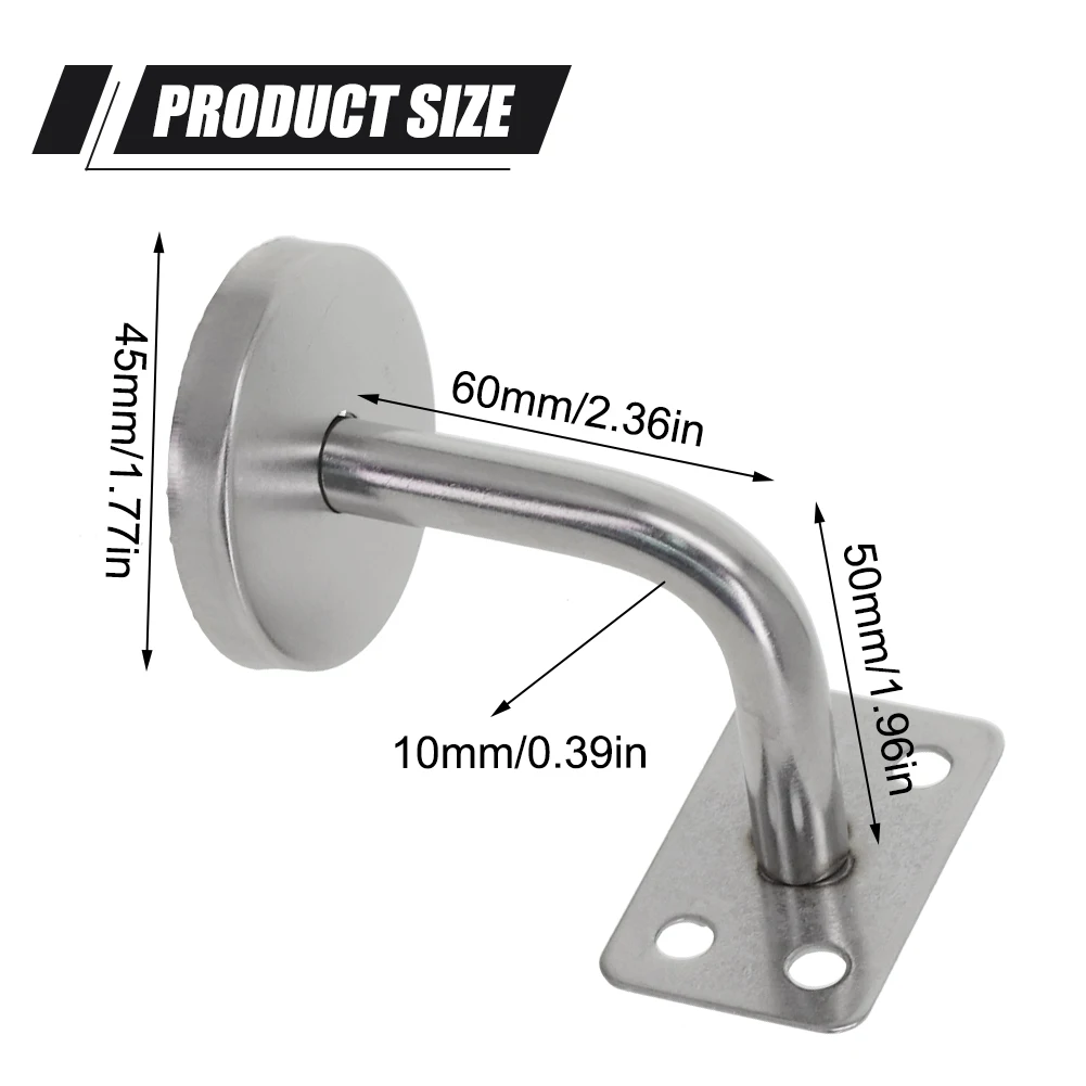 1PC Stair Handrail Brackets Stainless Steel 50x60mm Wall Support Hand Rail Silver Balustrade For Household Hotels Hardware Tools